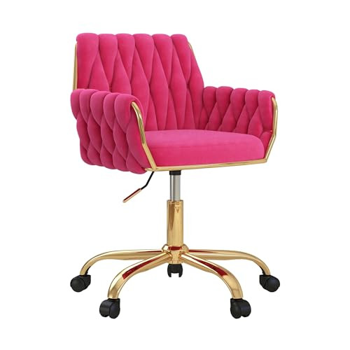 Velvet Home Office Chair, Modern Height-Adjustable Vanity Chair with Golden Base and Hand-Woven B... | Amazon (US)