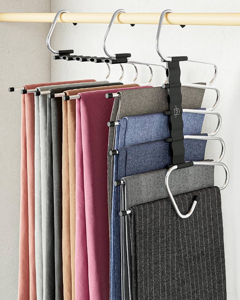 MORALVE Pants Hangers Space Saving - 2 Pack - Non-Slip Multi-Layer Space Saving Hangers - Multifu... | Amazon (US)