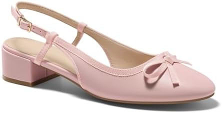 Coutgo Womens Chunky Low Heels Slingback Ballet Bow Pumps Closed Toe Wedding Dress Shoes | Amazon (US)