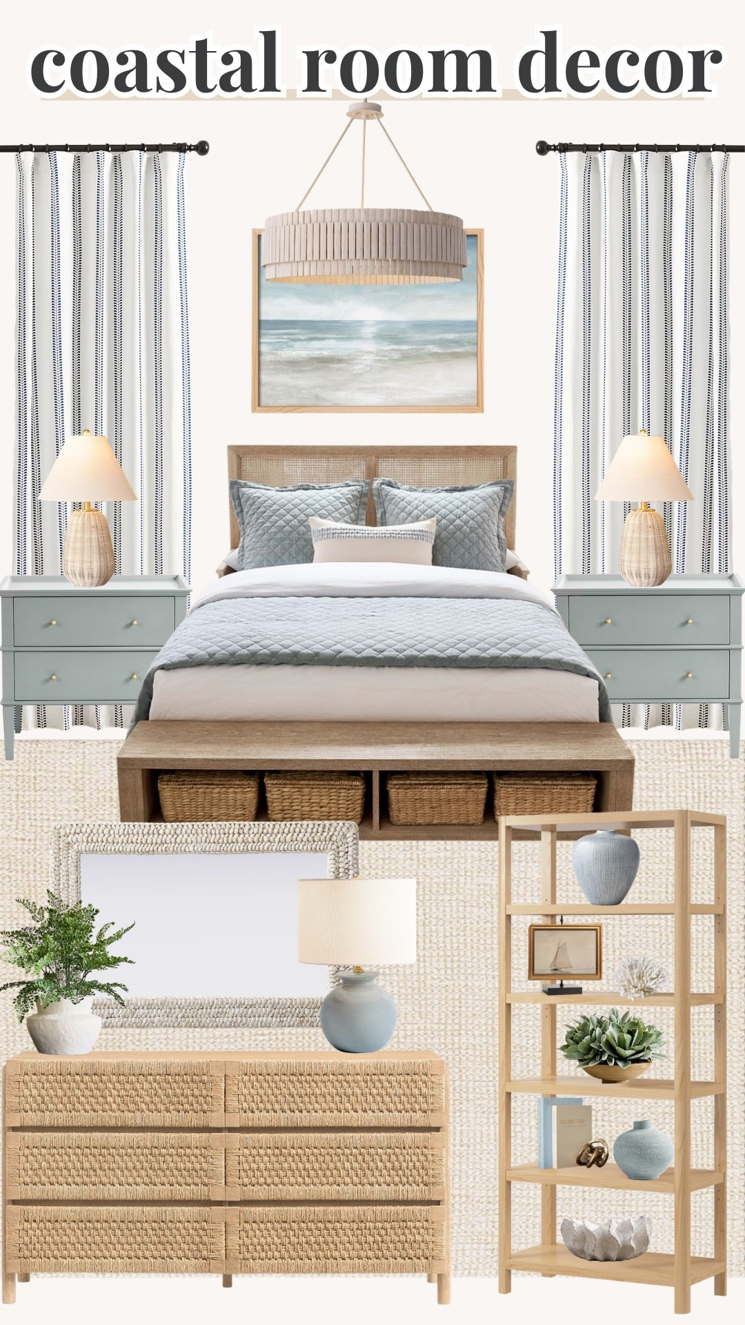 coastal room decor, coastal bedroom, coastal bedroom decor, bookshelf styling, dresser styling, bedroom styling, coastal home, beach house decor, coastal aesthetic, coastal chic, bedroom inspiration, coastal interiors, shelf decor, decorative books, coastal accessories, dresser decor, bedroom makeover, layered decor, neutral home decor, blue and white decor, woven textures, cottage coastal, serene bedroom, bedroom refresh, home styling, coastal living, elegant bedroom, beachy home decor, coastal farmhouse, timeless home decor, curated home, shelf styling ideas, bedroom organization, light and airy decor, classic coastal style, bedroom accents, home decor inspiration, coastal decorating ideas, styled shelves, collected home style