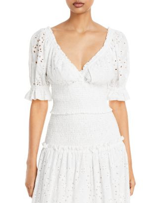 Eyelet Puff Sleeve Crop Top - 100% Exclusive | Bloomingdale's (US)