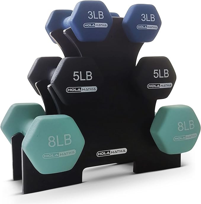 HolaHatha 2, 3, 5, 8, and 10 Pound Neoprene Dumbbell Free Hand Weight Set with Rack, Ideal for Ho... | Amazon (US)