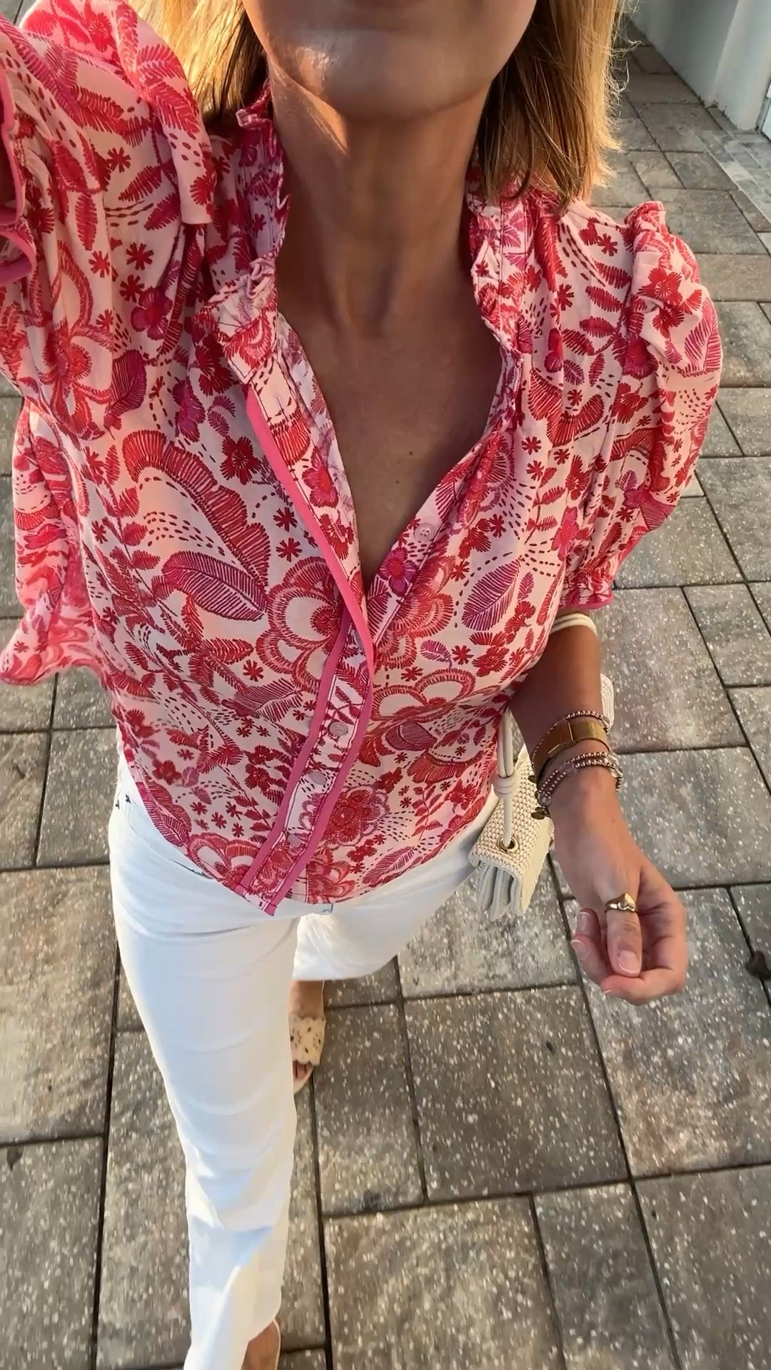 Use code PINTERESTING15 for a discount on this pretty top. I am wearing size small.  27 tall in the white jeans.  Sandals true to size.  

#LTKSaleAlert #LTKTall #LTKgrwm