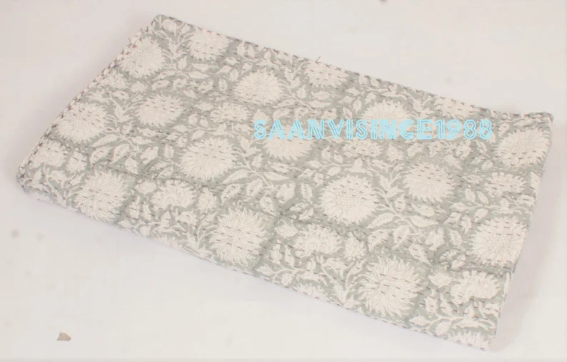 Indian Grey and White Quilt Reversible Hand Block Print Soft | Etsy | Etsy (US)