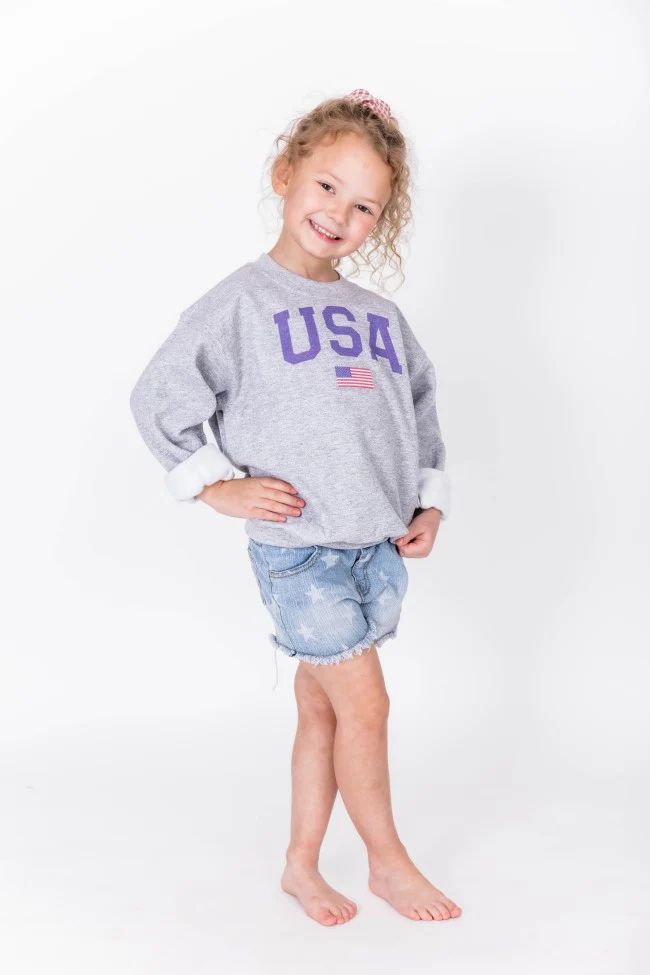 Kids Athletic USA Flag Sweatshirt Sport Grey | The Pink Lily Boutique