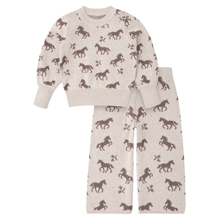 Modern Moments by Gerber Toddler Girl Jacquard Sweater and Wide Leg Pant Set, 2-Piece, Sizes 12 M... | Walmart (US)