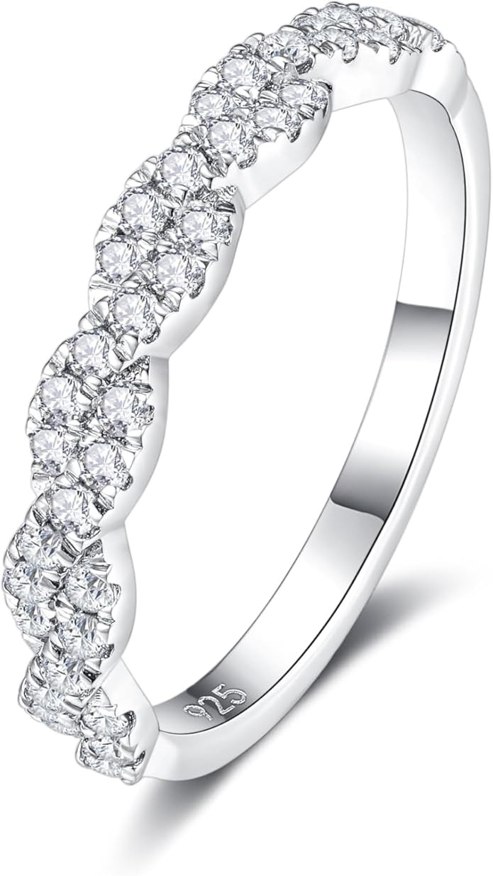IMOLOVE Moissanite Wedding Bands for Women, Trendy 0.3 Carat Half Silver Women's Eternity Wedding... | Amazon (US)