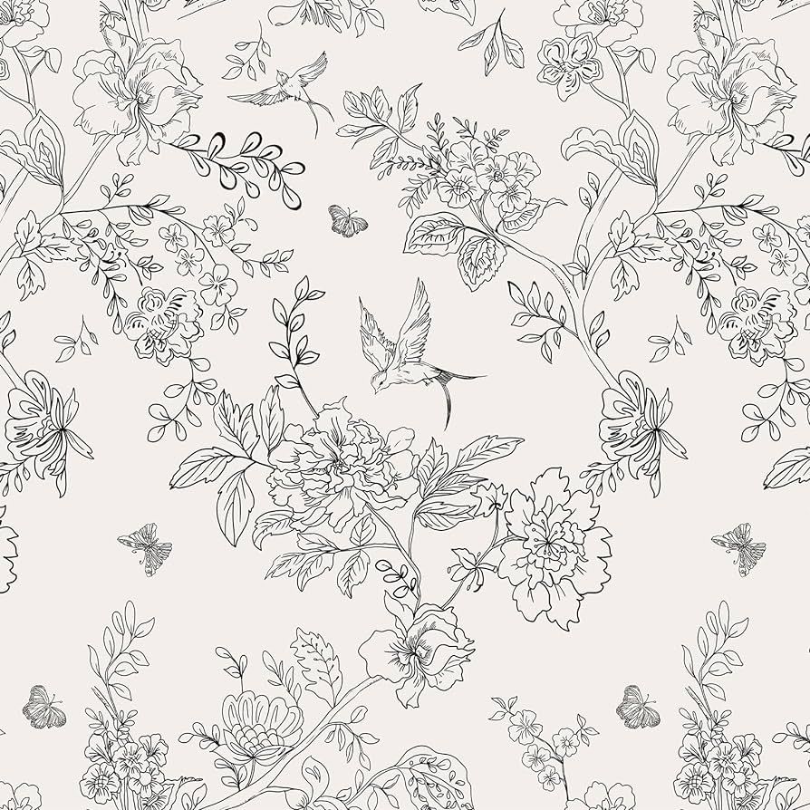 Black and White Peel and Stick Floral Removable Wallpaper - Self Adhesive Decorative Contact Pape... | Amazon (US)