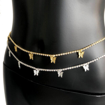 Women Butterfly Belly Waist Crystal Chain Body Tassel Sexy Chain Bikini Jewelry- | eBay UK