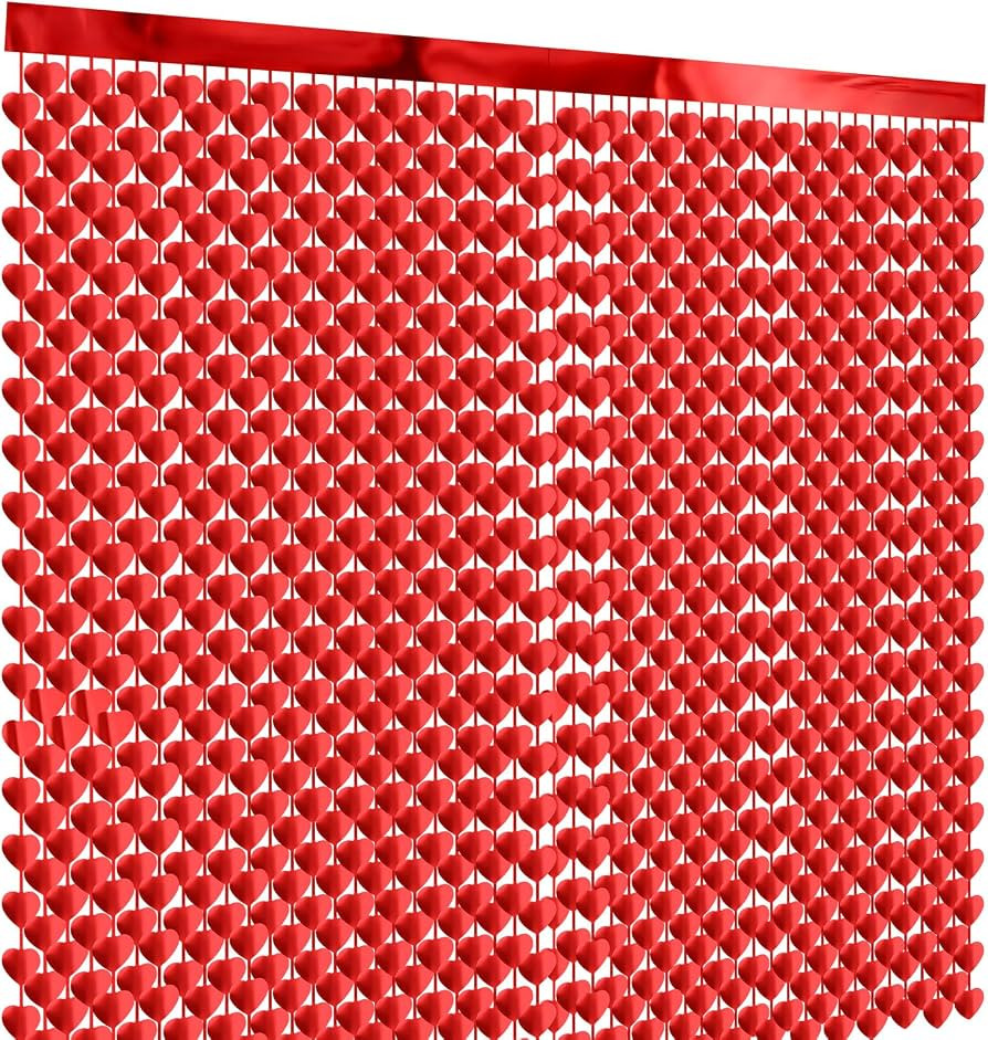 2 Pack Red Heart Curtains Valentines Day Decorations 3.3x6.6ft, Tinsel Foil Fringe Curtains Backd... | Amazon (US)