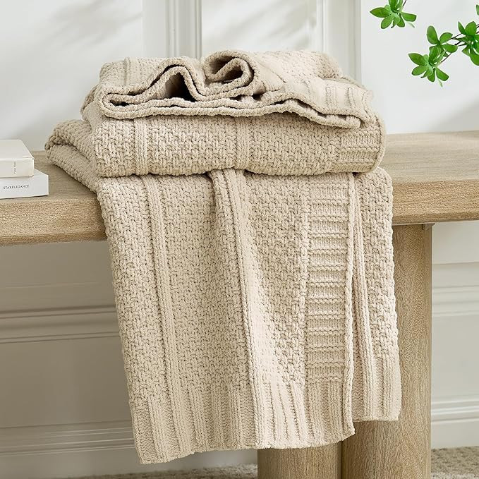 Amélie Home Premium Chenille Throw Blanket, Soft Cozy Moss Stitch Knit Blanket for Couch, Sofa, ... | Amazon (US)