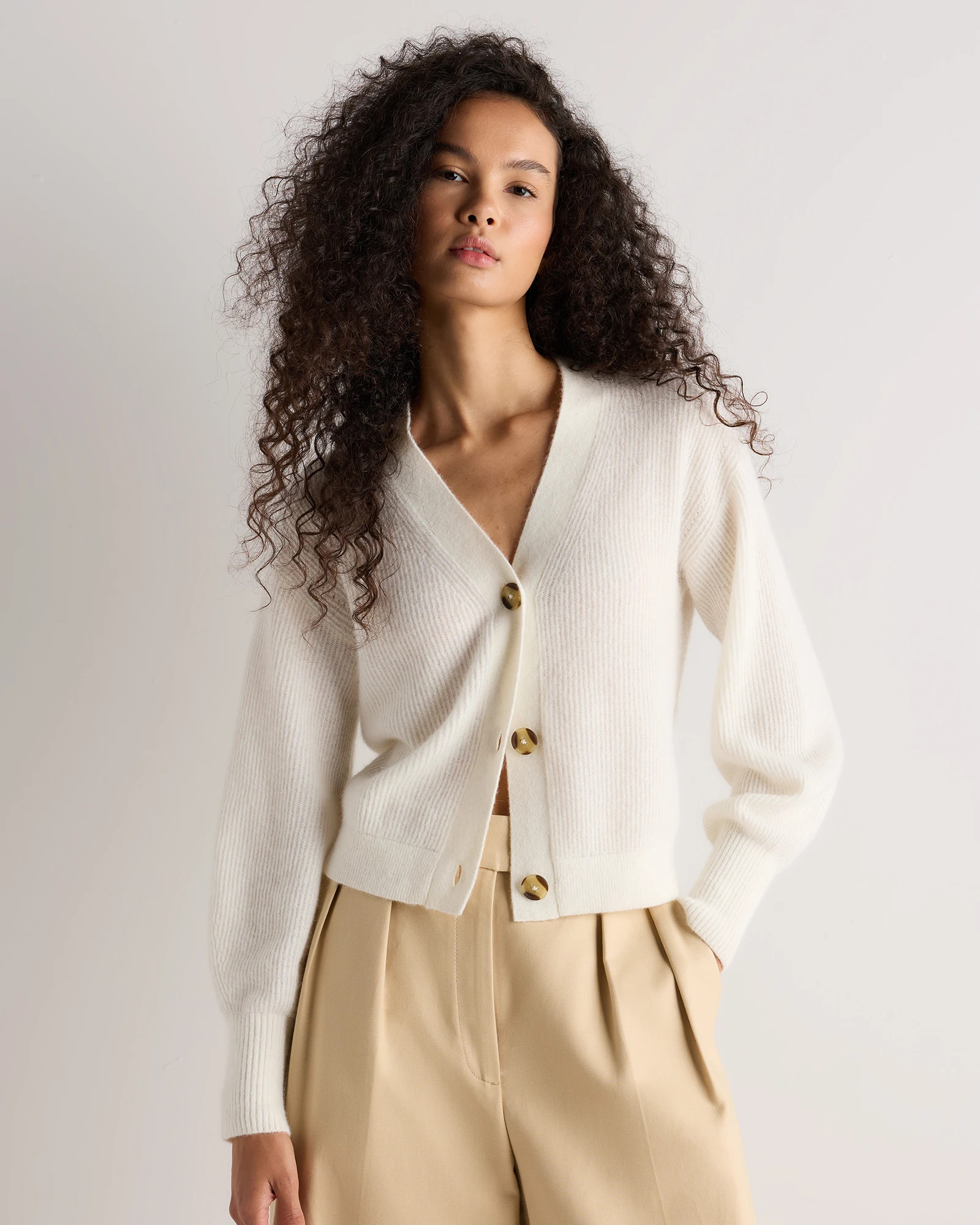 Lightweight Baby Alpaca Cropped V-Neck Cardigan | Quince