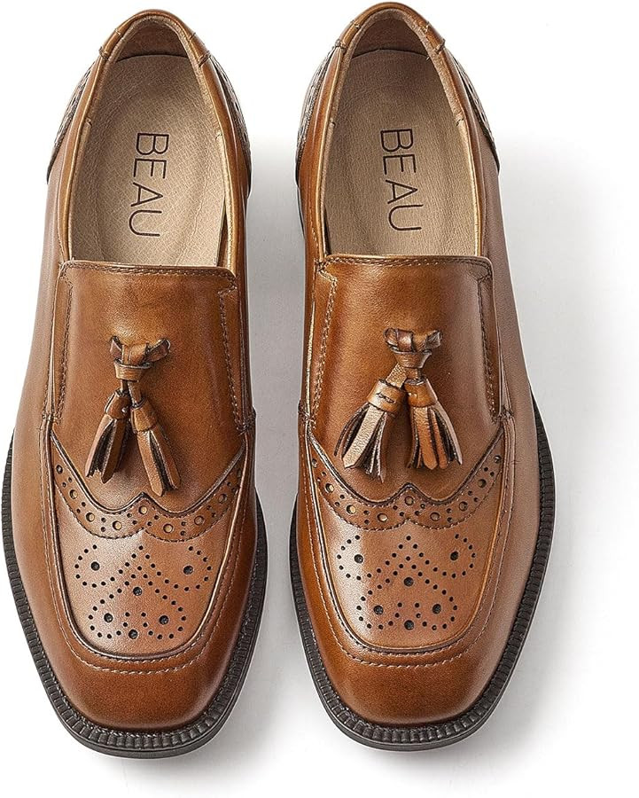 BEAU TODAY Women's Loafers, Leather Tassel Loafers Women, Chunky Low Heeled Loafers Shoes, Casual... | Amazon (US)