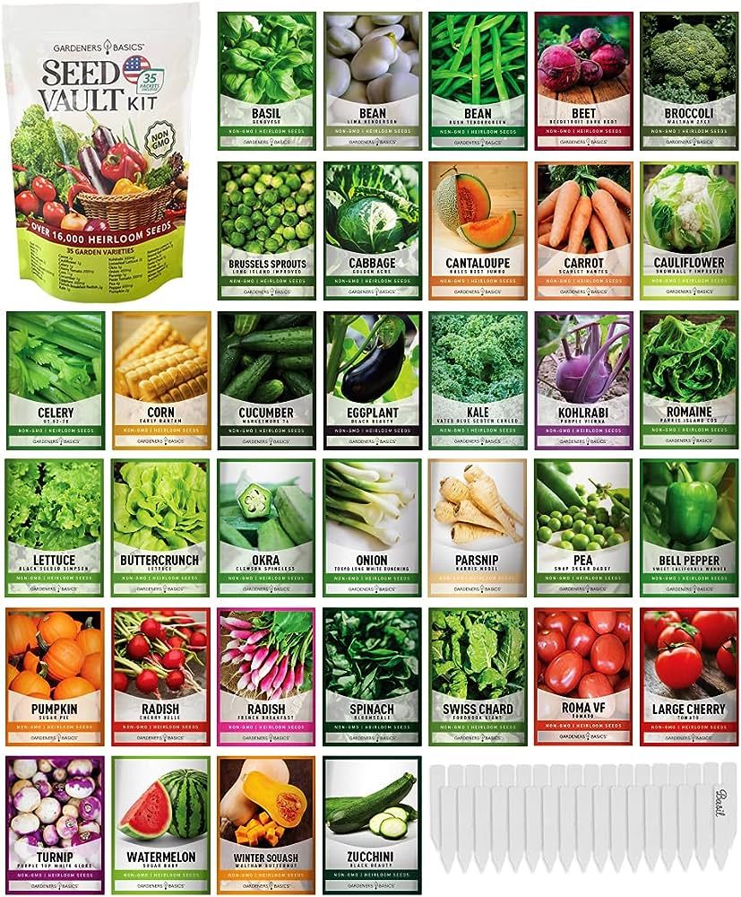Gardeners Basics, Survival Vegetable Seeds Garden Kit Over 16,000 Seeds Non-GMO and Heirloom, Gre... | Amazon (US)