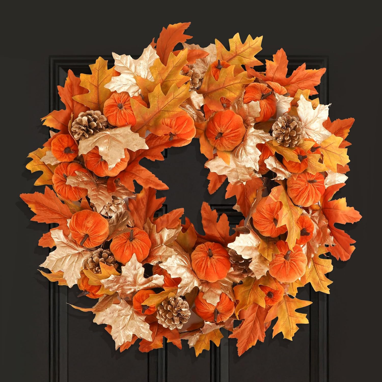 24" Fall Wreath for Front Door, Outdoor Autumn Farmhouse Decor, Pumpkin | Amazon (US)