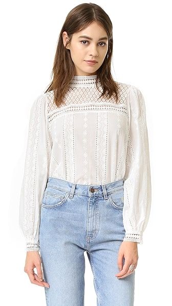 Woven Long Sleeve Lace Top | Shopbop
