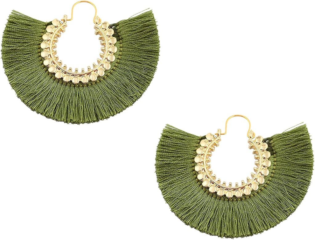 Amazon.com: Tassel Hoop Earring Statement Thread Dangle Earrings Stylish Long Fringe Drop Earring... | Amazon (US)