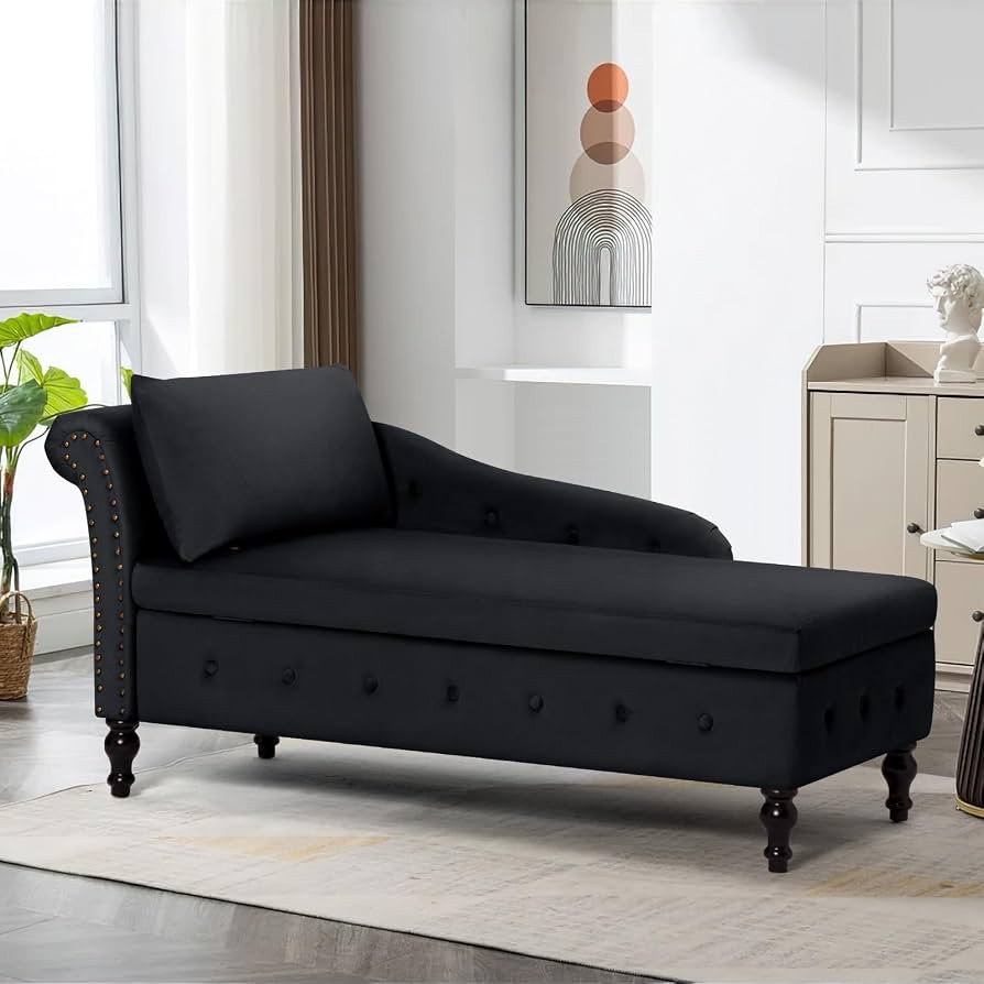 Velvet Chaise Lounge with Left Armrest & Storage Space,Button Tufted Lounge Chair w/Lumbar Pillow... | Amazon (US)
