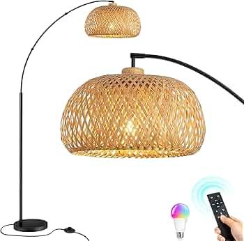 QIYIZM ARC Floor Lamp Rattan for Living Room Bedroom with Remote Dimmable Standing Lamp Wicker Bo... | Amazon (US)