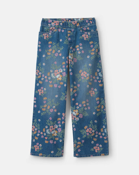 Girls Floral Denim Wide-Leg Jeans - Medium Wash - OshKosh B'gosh | Carter's | Carter's Inc
