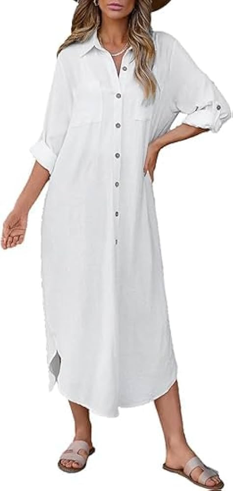 Bsubseach Swimsuit Cover Up for Women Cardigan Beach Dress Long Sleeve Kimono Shirt with Pockets | Amazon (CA)