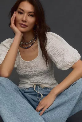 Maeve Balloon-Sleeve Textured Top | Anthropologie (US)