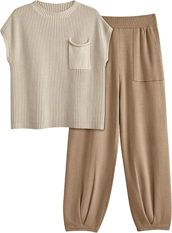 LILLUSORY Womens 2 Piece Lounge Sets Matching Knit Travel Sweatsuits | Amazon (US)