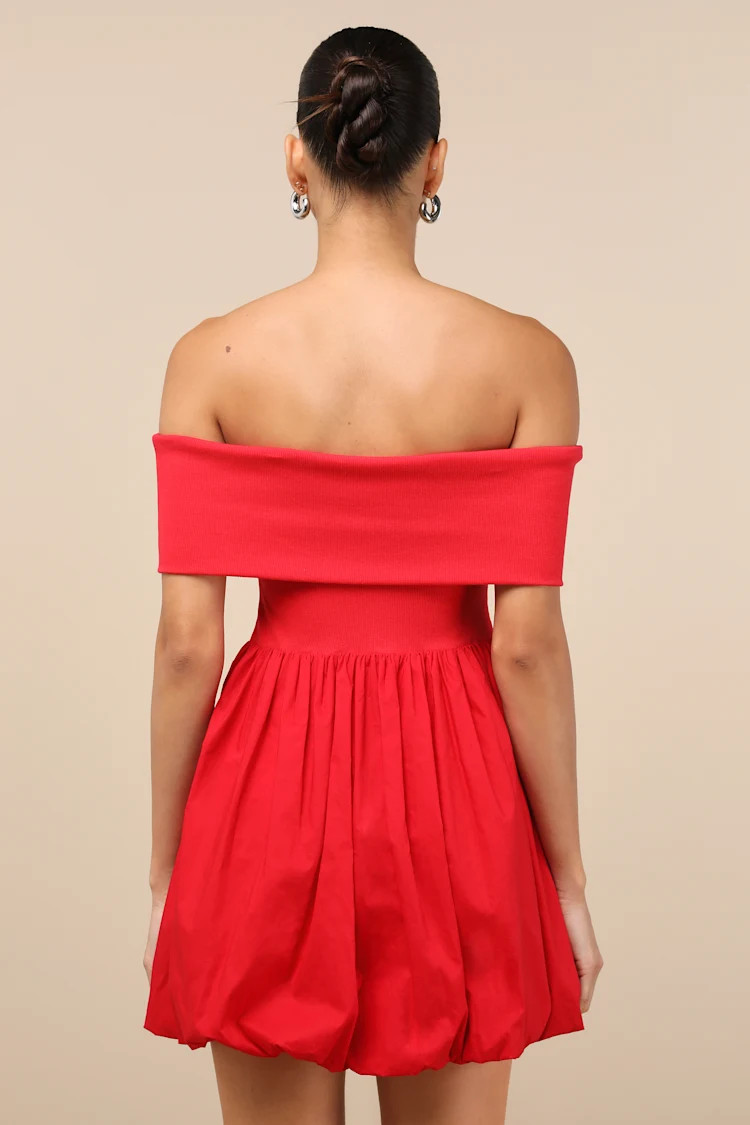 Launi Red Mixed Media Off-the-Shoulder Mini Dress | Lulus