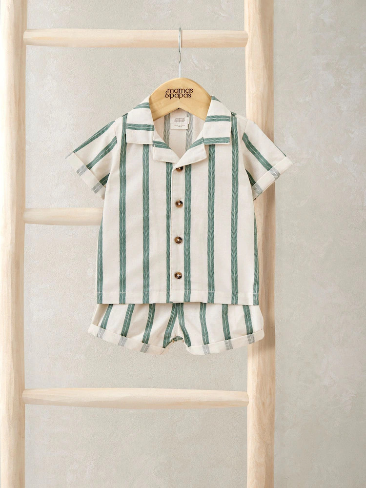 Buy Mamas & Papas Green Stripe Shirt & Shorts Outfit Set from Next USA | Next US