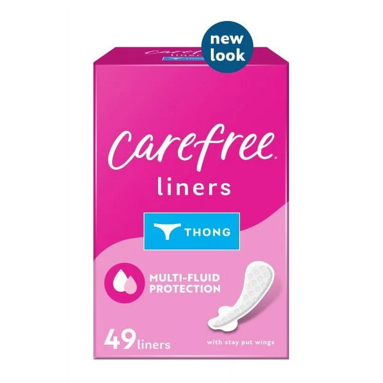 CAREFREE® THONG Panty Liners With Wings, Flat, Unscented, 49ct - Walmart.com | Walmart (US)