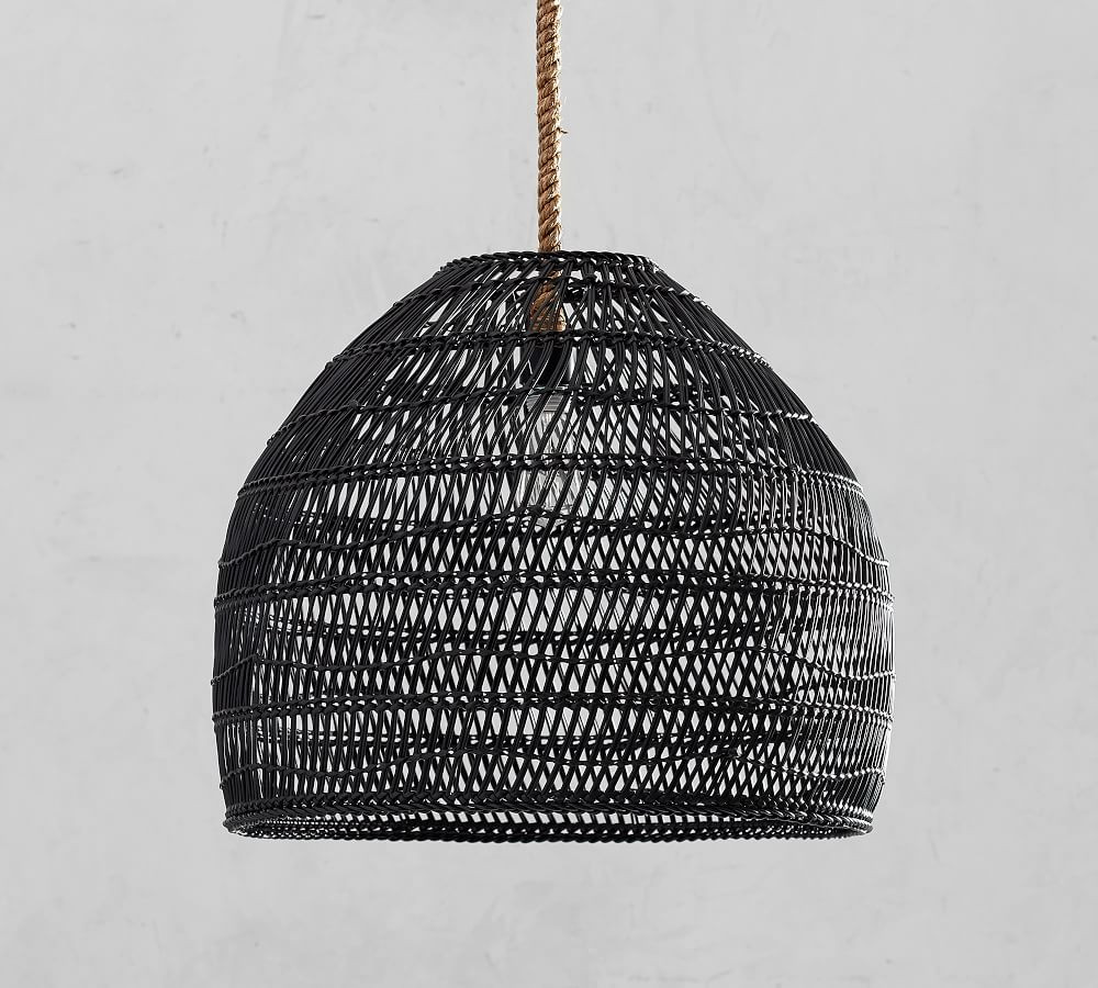 Flora All-Weather Wicker Outdoor Pendant, Black | Pottery Barn (US)