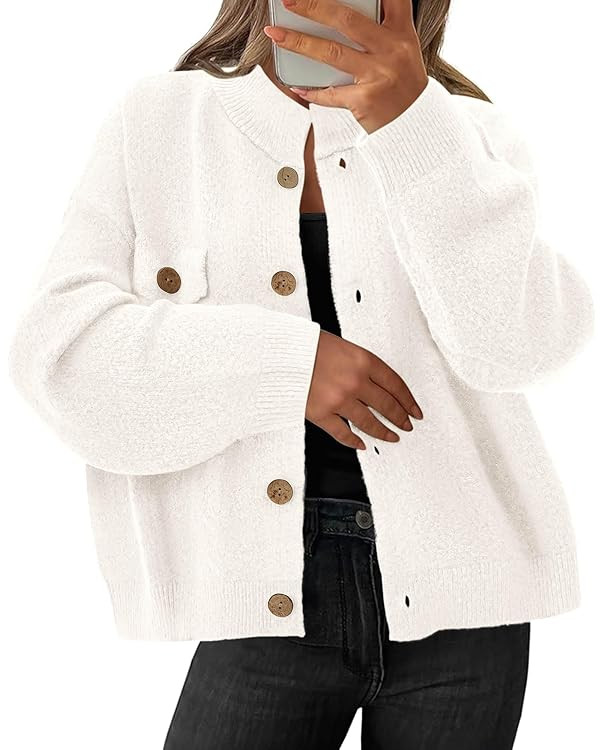 KIRUNDO Cardigans For Women Trendy Button Up Sweater Jackets Mock Neck Long Sleeve Loose Fit Chun... | Amazon (US)