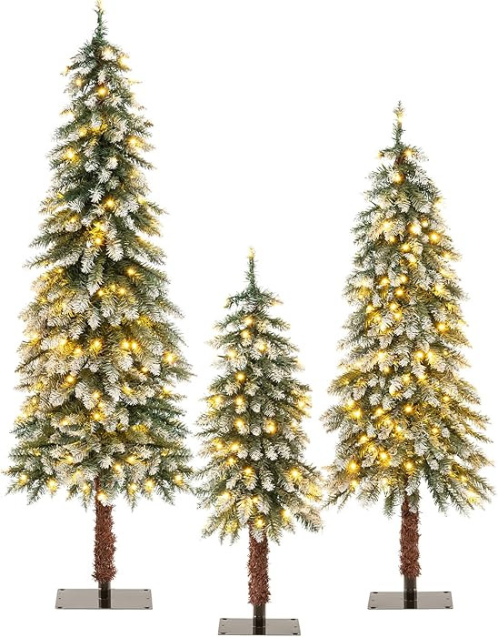 HAPPYGRILL 3/4/5FT Set of 3 Artificial Christmas Trees, Pre-lit Pencil Christmas Tree with 129/23... | Amazon (US)