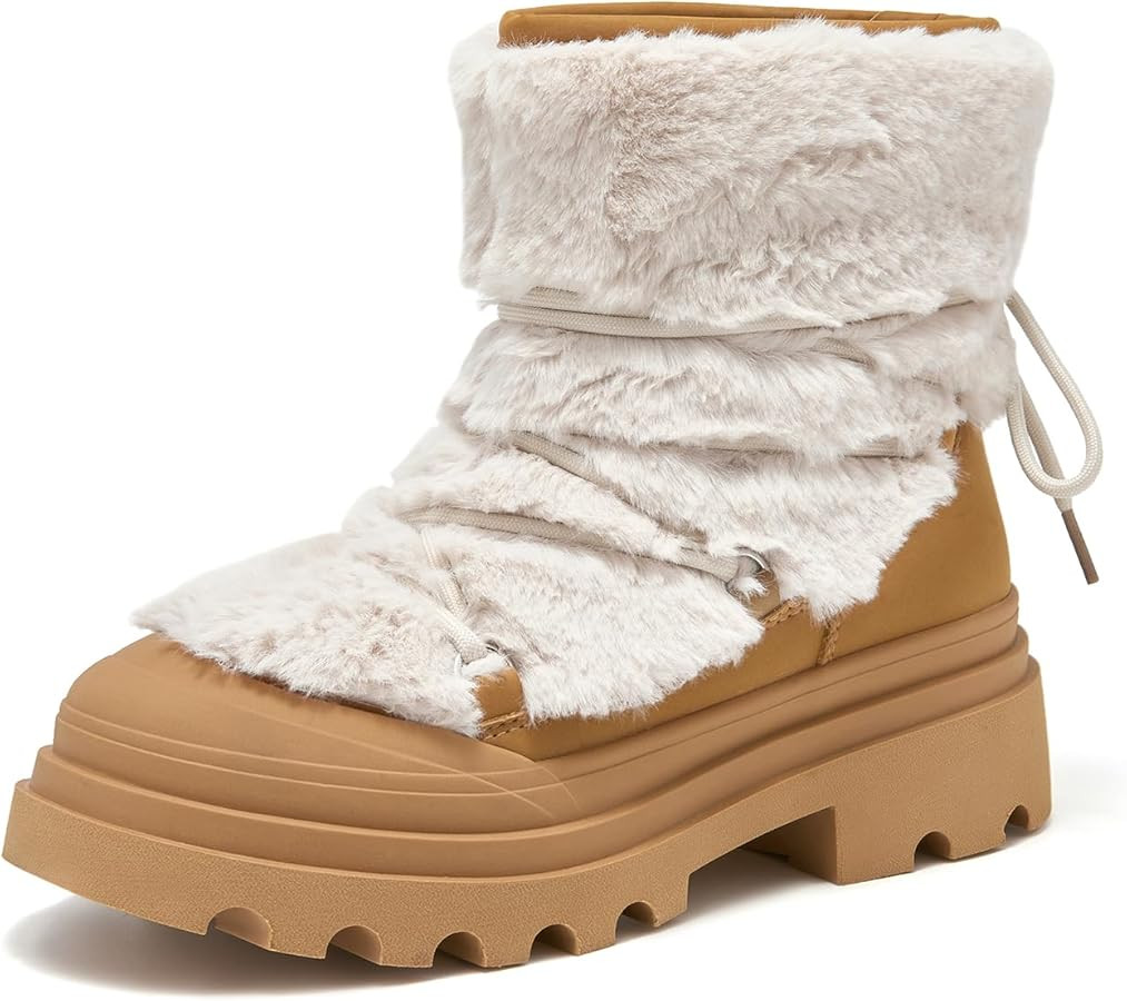 BEAU TODAY Womens Winter Fur Boots, Warm Ankle Booties for Women Winter Shoes, Chunky Platform No... | Amazon (US)