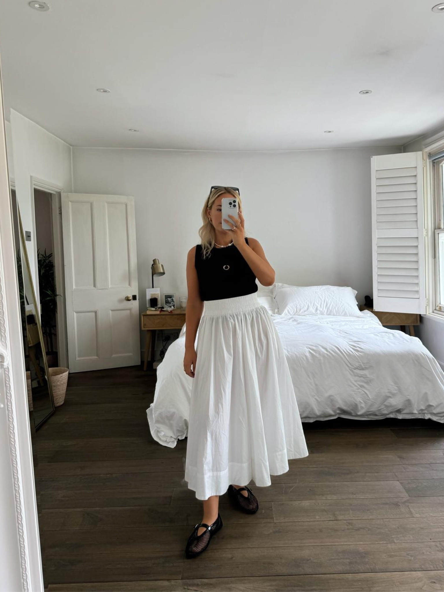 White a line poplin cotton skirt, net a porter, summer outfit, black and white outfit, Alaia pumps, net pumps 

#LTKsummer #LTKstyletip #LTKuk