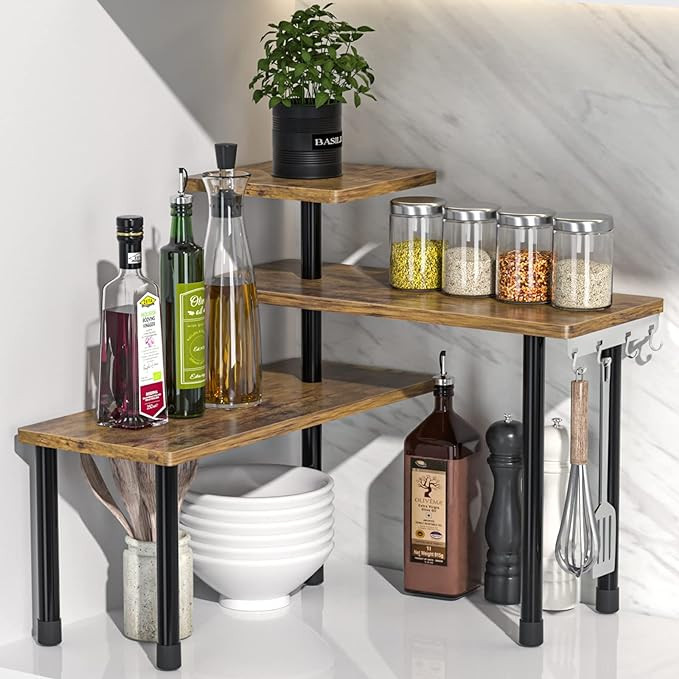 Countertop Organizer Organization, 3 Tier Moveable Corner Shelf for Kitchen , Bathroom , Spice Ra... | Amazon (US)