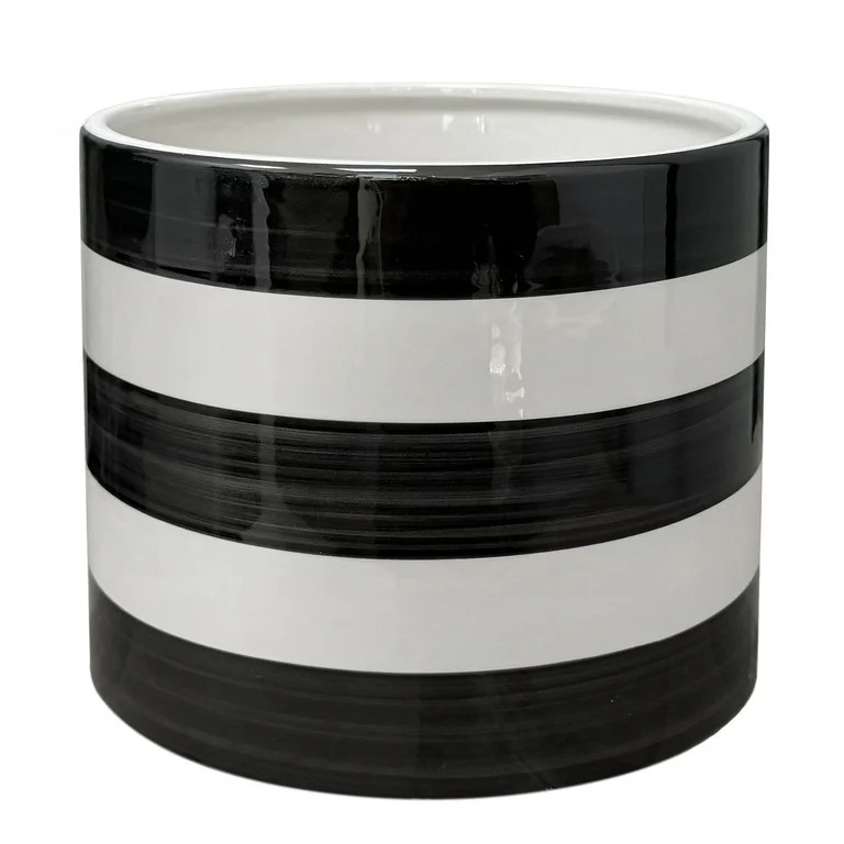 Mainstays Andrew 7.8" x 7.8" x 6.9" Round Rich Black and Arctic White Ceramic Planter | Walmart (US)