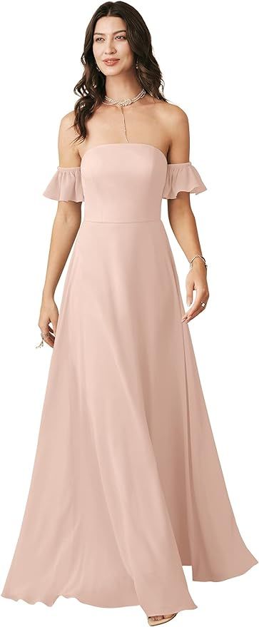 ALICEPUB Off Shoulder Chiffon Bridesmaid Dresses Long for Women Formal Dress Evening Party Gowns | Amazon (US)