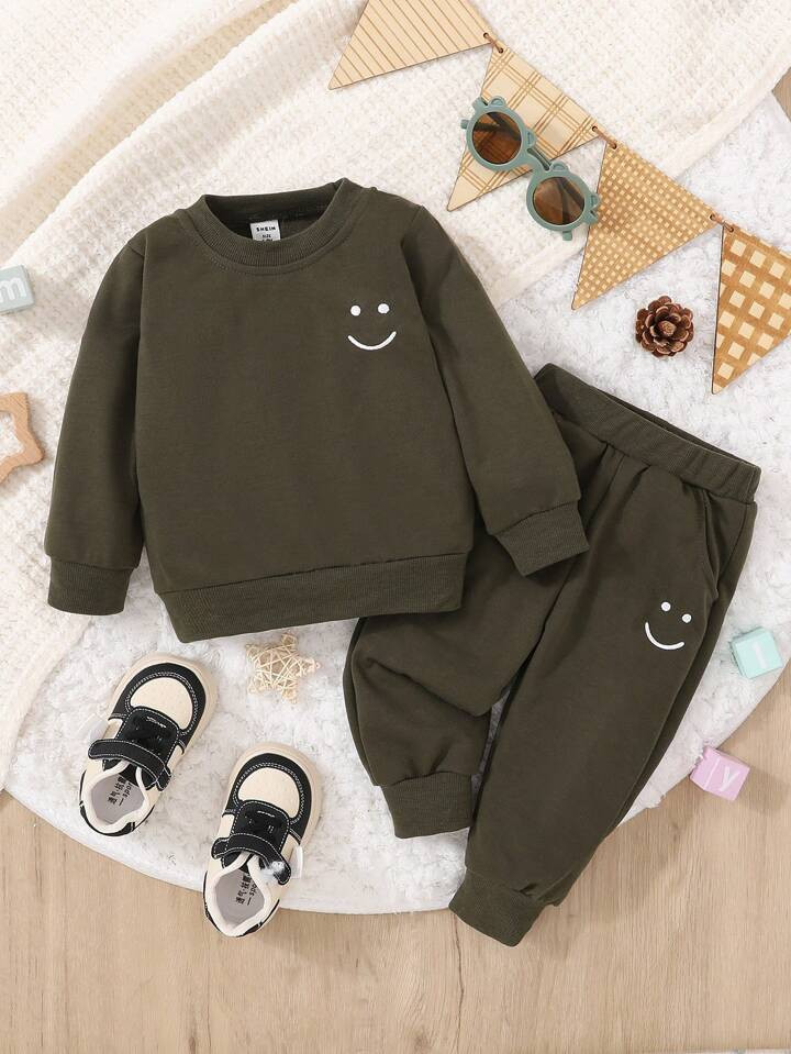 Baby Boy Cartoon Embroidered Sweatshirt & Sweatpants | SHEIN