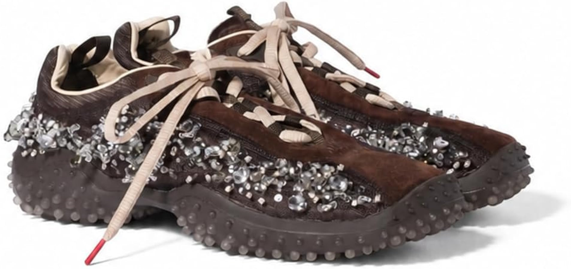 Women's Chunky Sneakers Lace\u2011Up Suede Technical Fabric Sneakers with Crystal Sequin Embroide... | Amazon (US)