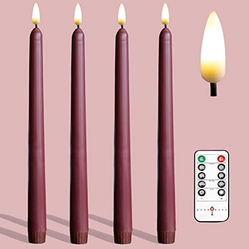 4 Pack Burgundy 11'' Wax Covered Flameless Candles, Use 2-AA Batteries(not included）Runs 200 Ho... | Amazon (US)