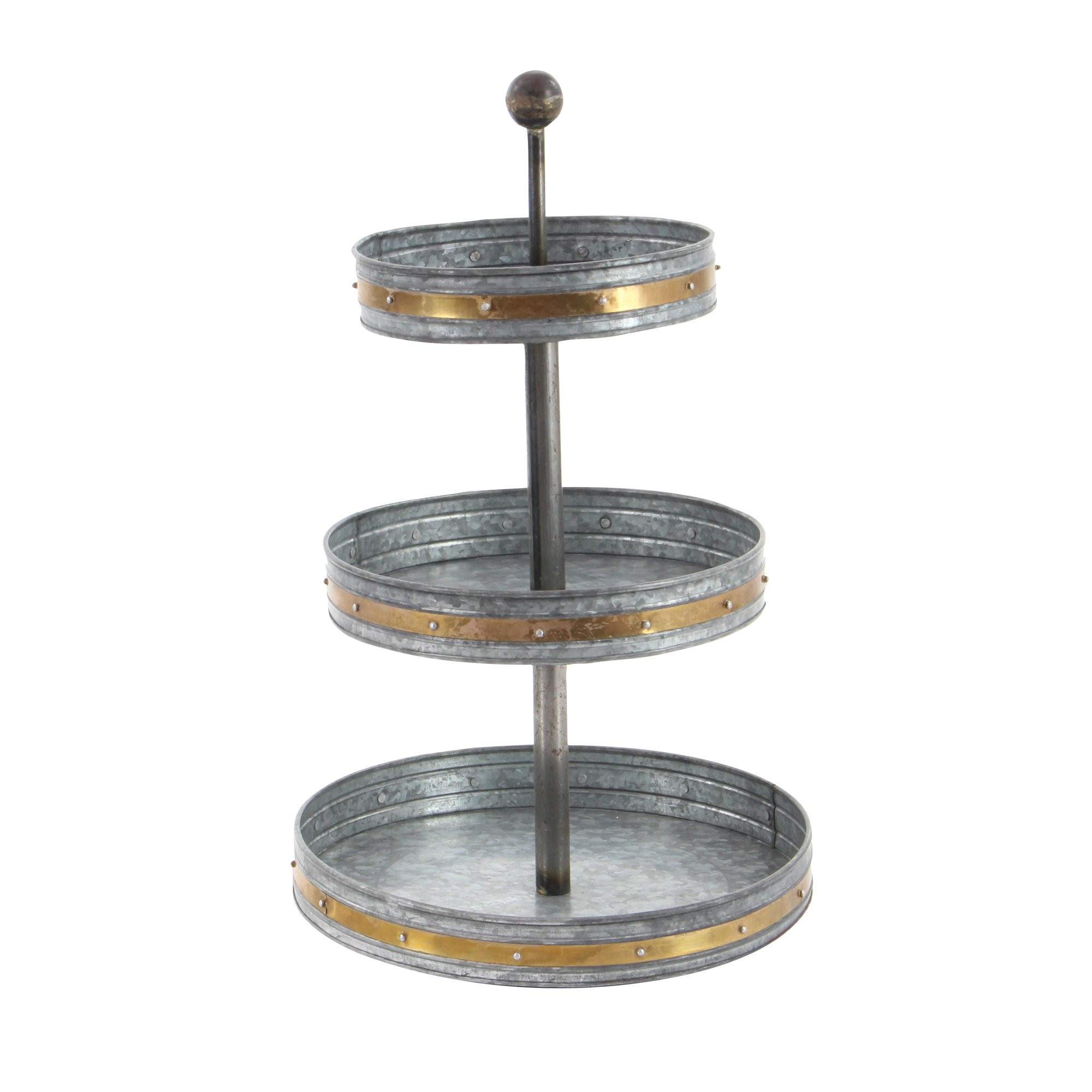 Decmode Farmhouse 24 x 15 inch Three-Tiered Galvanized Metal Tray | Walmart (US)