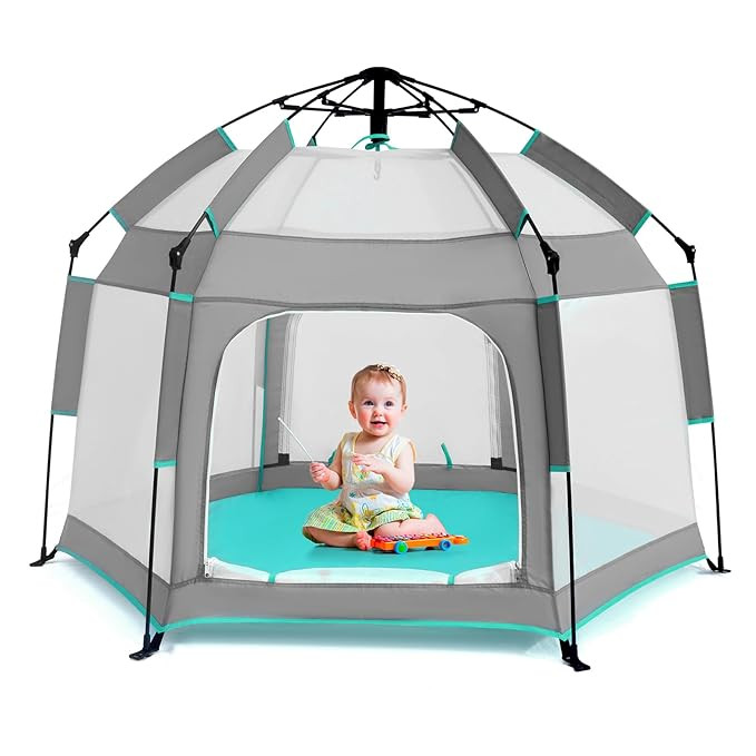 Baby Playpen with Canopy, Portable Baby Beach Tent, Toddler Play Yard Indoor and Outdoor, Foldabl... | Amazon (US)