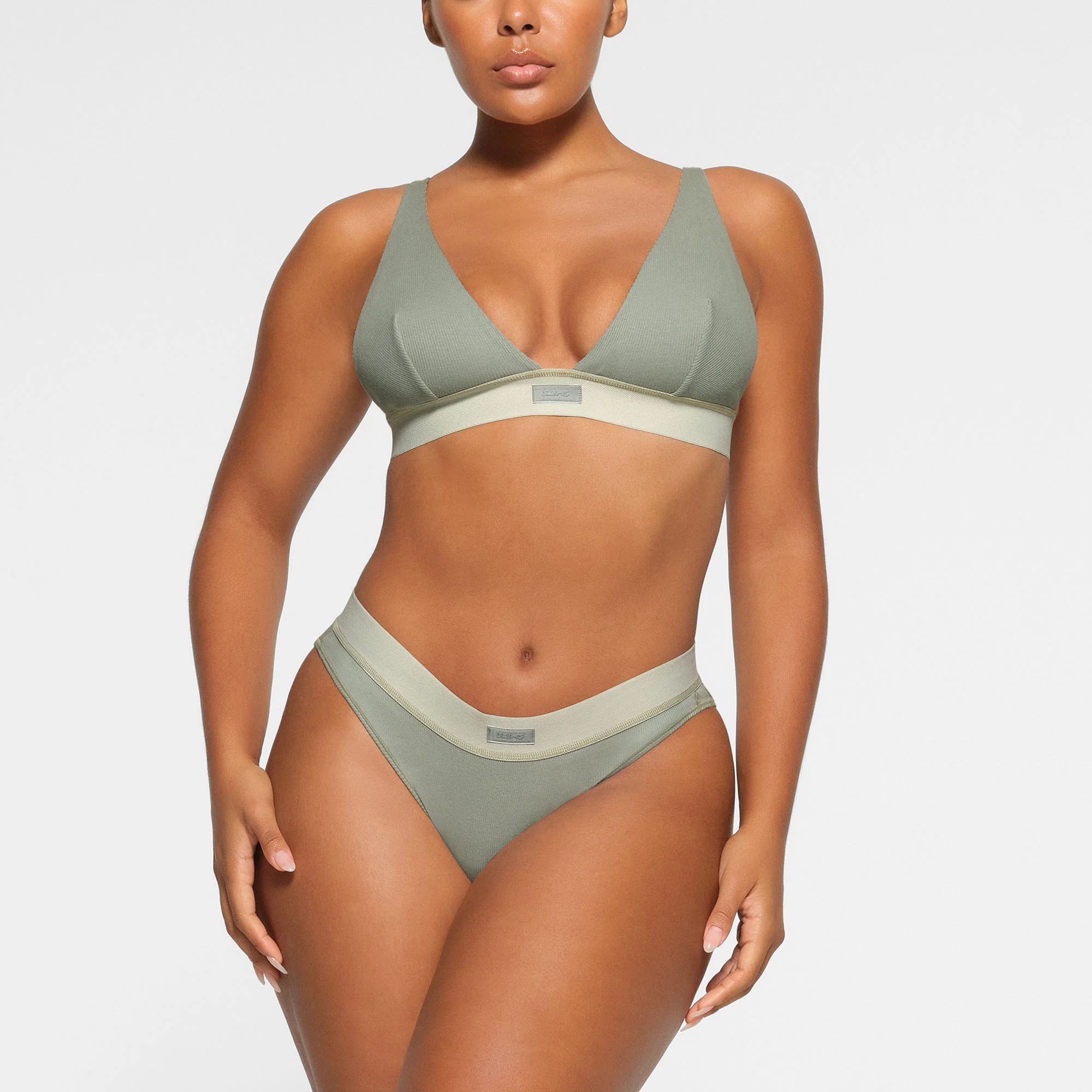 SKIMS Plunge Bralette | Green | 2XL | Cotton Rib | SKIMS (US)