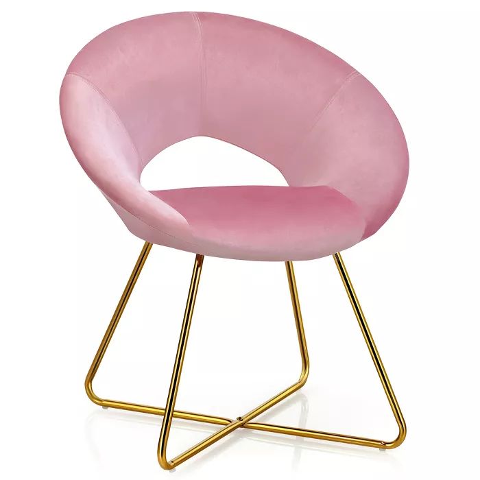 Costway Modern Velvet Accent Chair Upholstered Vanity Chair w/Golden Metal Leg Pink\Dark Green\Gr... | Target
