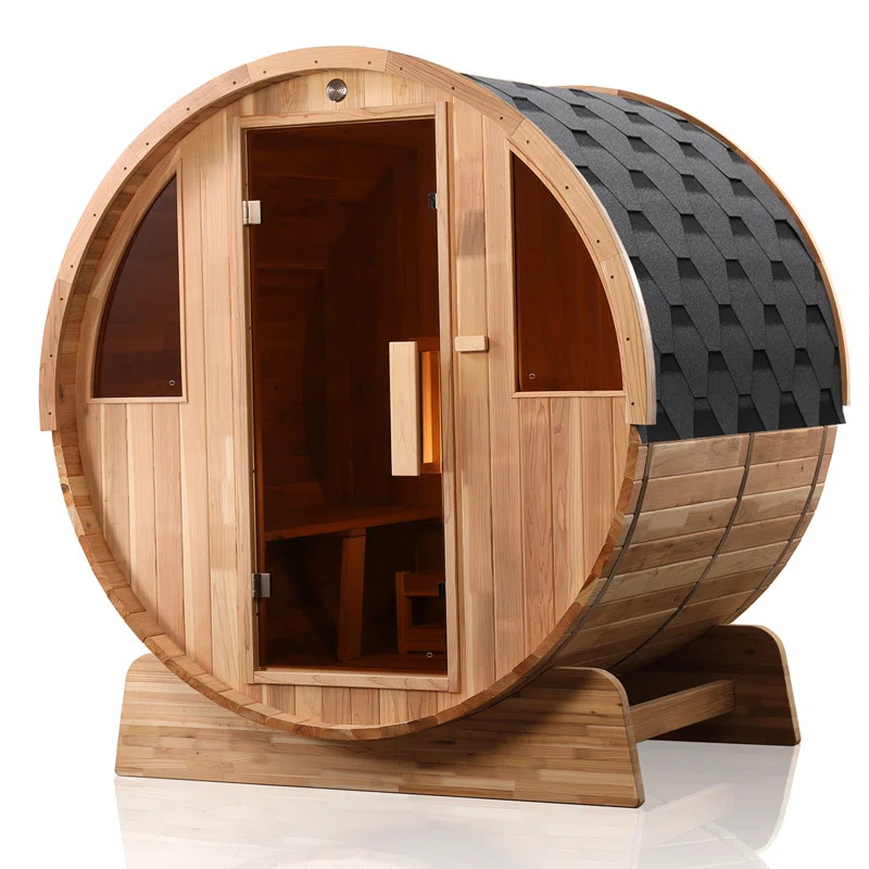 royal saunas hongyuan Hongyuan 4-Person  Rustic Cedar Barrel Sauna with Heater | Wayfair | Wayfair North America