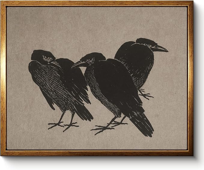 VIYYIEA Framed Canvas Wall Art Home Decor Aesthetic, Three Crows Vintage Gothic Wall Decor Pictur... | Amazon (US)