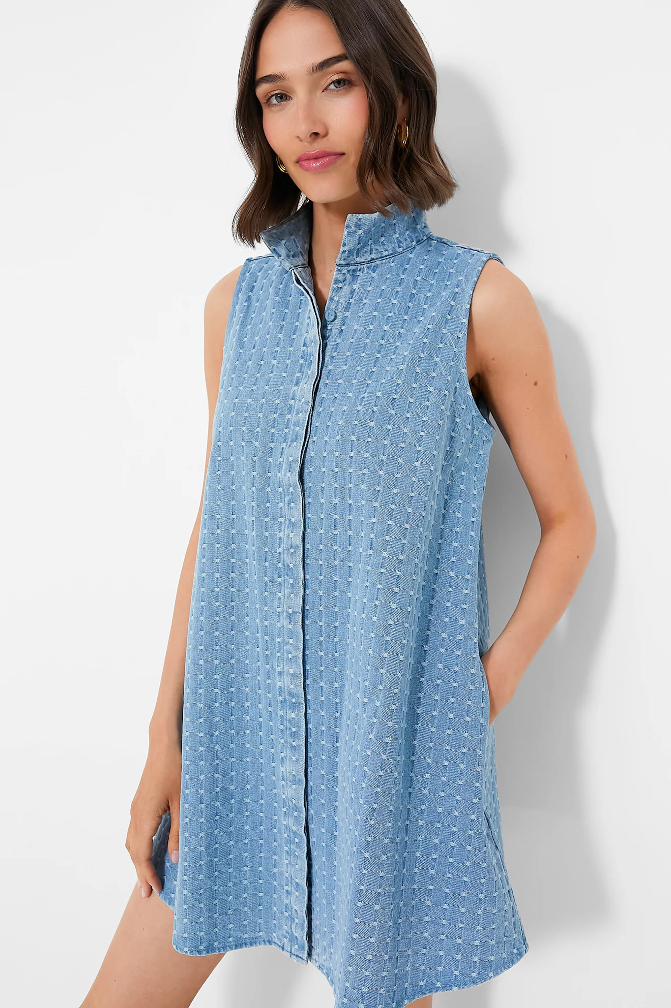 Light Wash Denim Dot Sleeveless Charlie Dress | Tuckernuck (US)