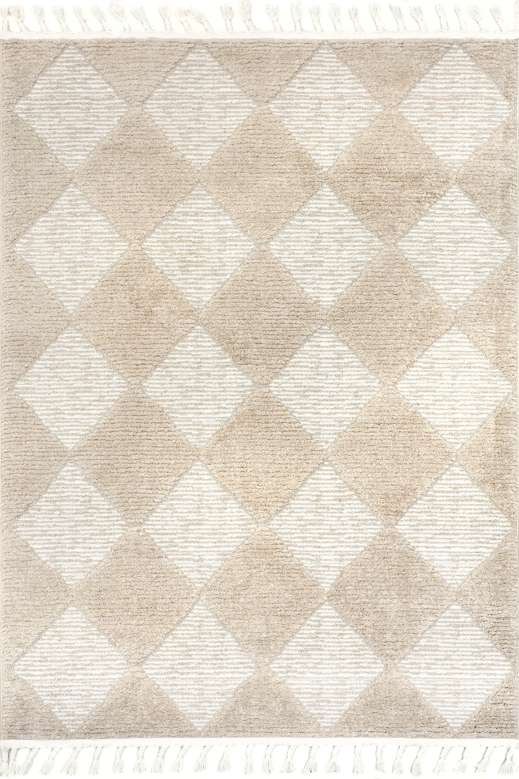 Aylin Diamond Tasseled Rug | Beige | Rugs USA