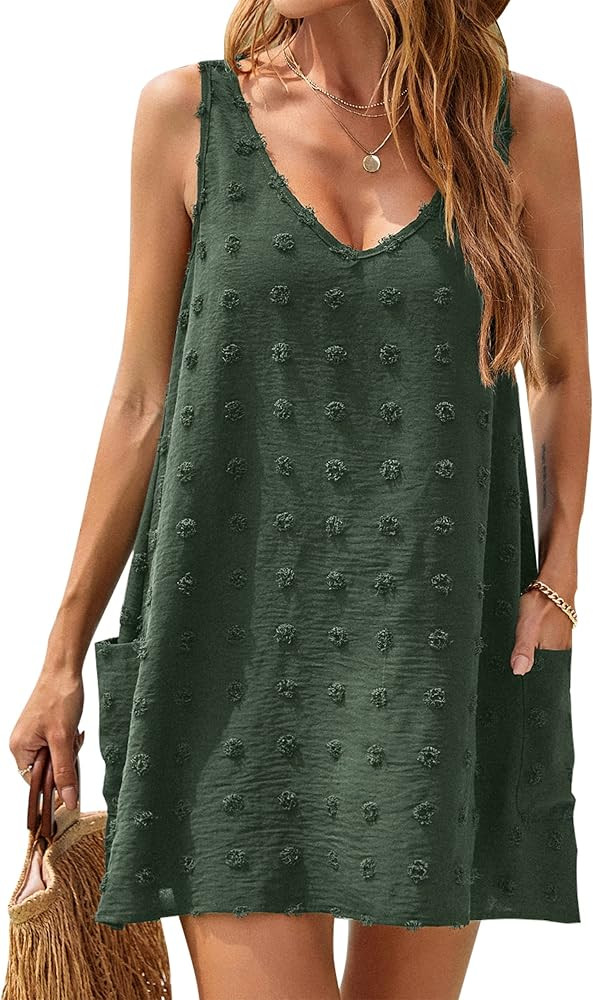 Blooming Jelly Womens Casual Sun Summer Dresses Swiss Polka Dot Beach Cover Up V Neck Tank Dress ... | Amazon (US)